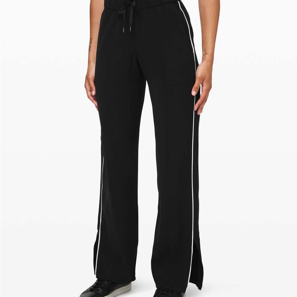 lululemon athletica Black Track Pants with White Piping